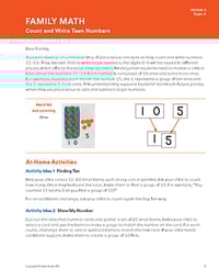 Image of Family Math page from Eureka Math Squared Learn book in Grade Level K