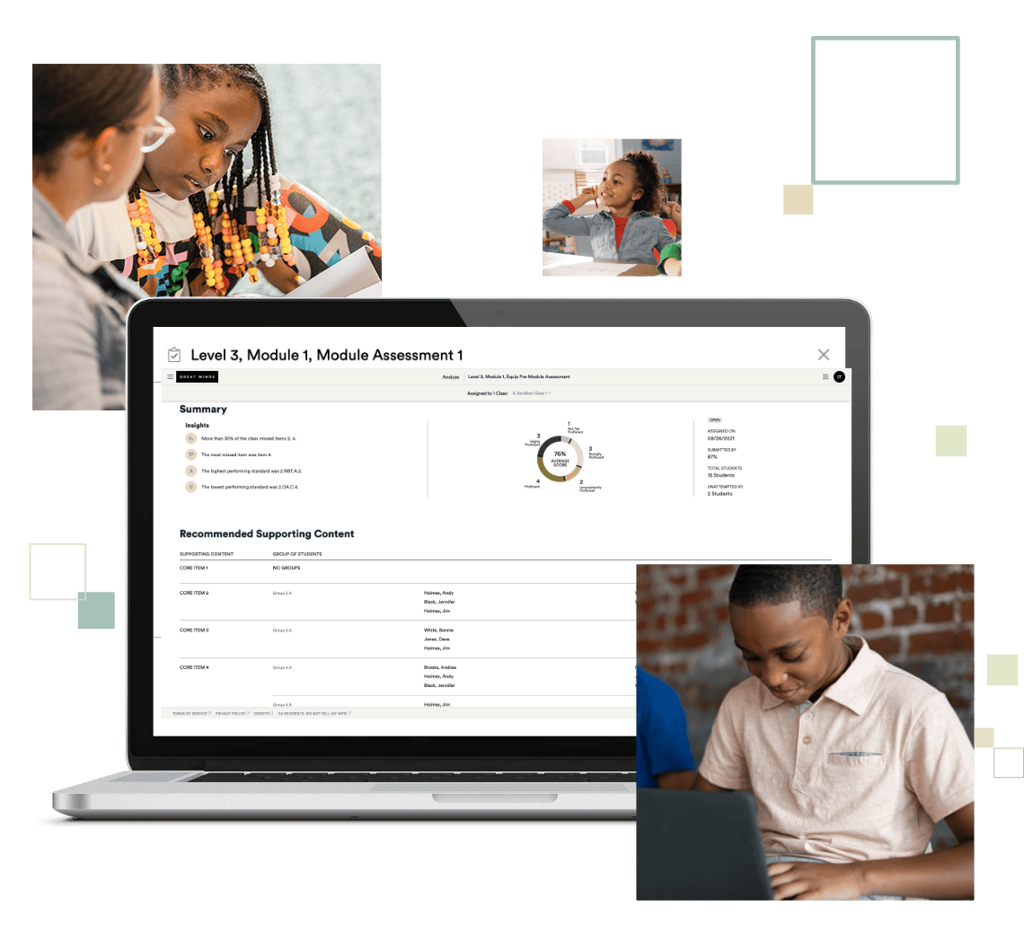 Eureka Math Squared Module Assessment example in laptop