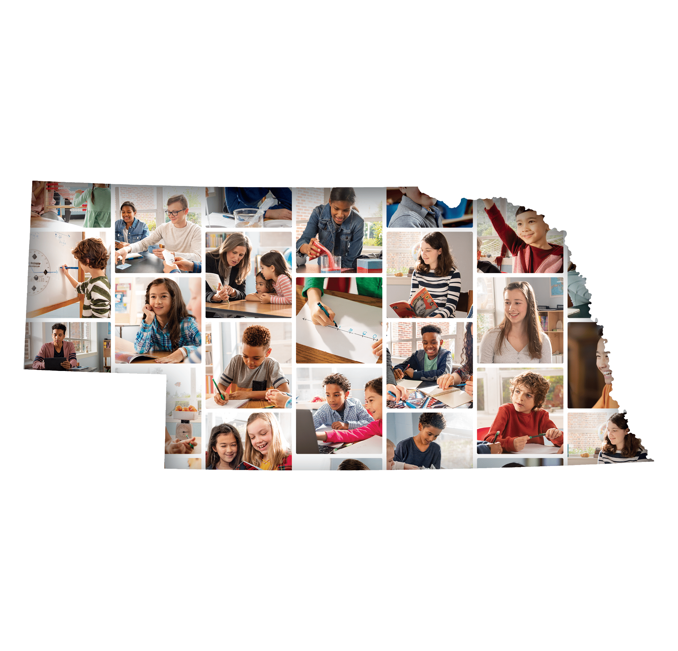 Outline of Nebraska filled with students